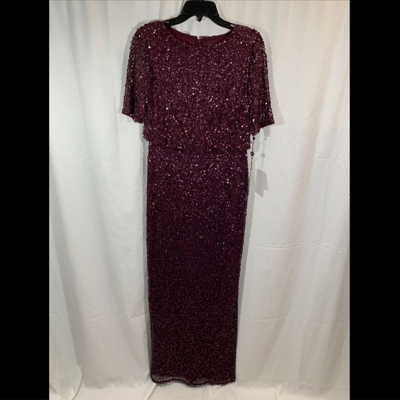 NWT $289 Adrianna Papell Blouson Sequin Gown in‎ Cassis [SZ 6 ] - Picture 6 of 13